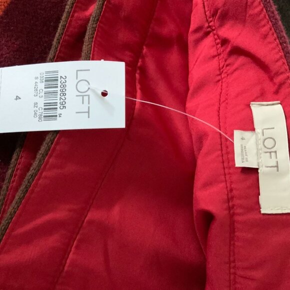 LOFT Womens Striped Wrap Mini Skirt Red Multi Wool Blend Size 4 NEW - Picture 5 of 9
